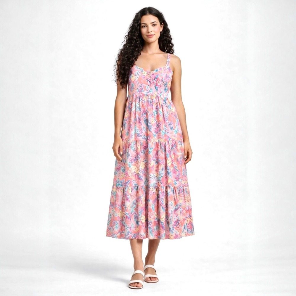NWT Simply Southern Pineapple Print Midi Dress Size XXL Smocked Back Tiered Boho